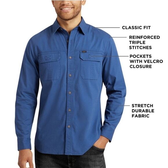 Lee Premium Select Men's Stretch Canvas Utility Long Sleeve Button Down Shirt M - Picture 2 of 6